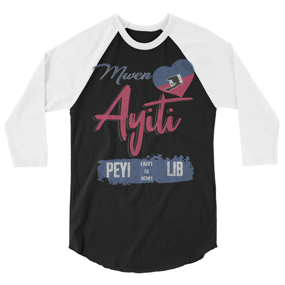 Mwen renmen Ayiti 3/4 sleeve raglan shirt