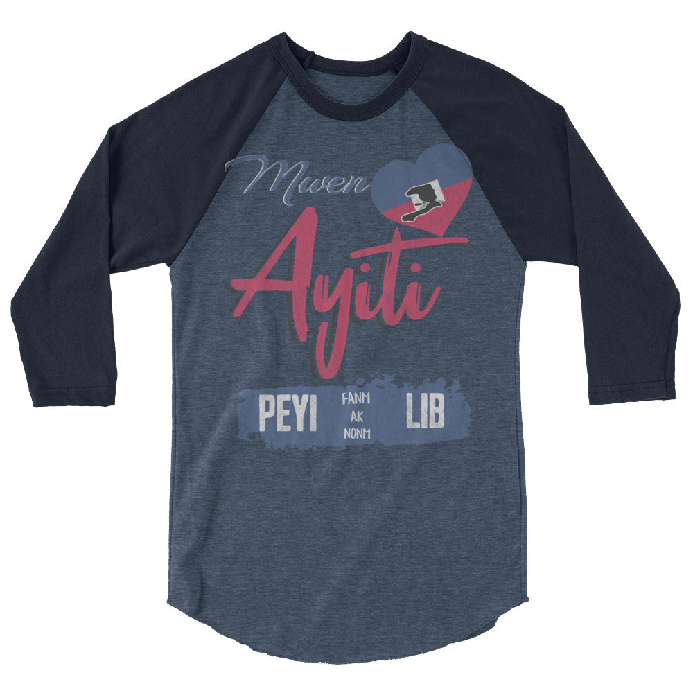 Mwen renmen Ayiti 3/4 sleeve raglan shirt