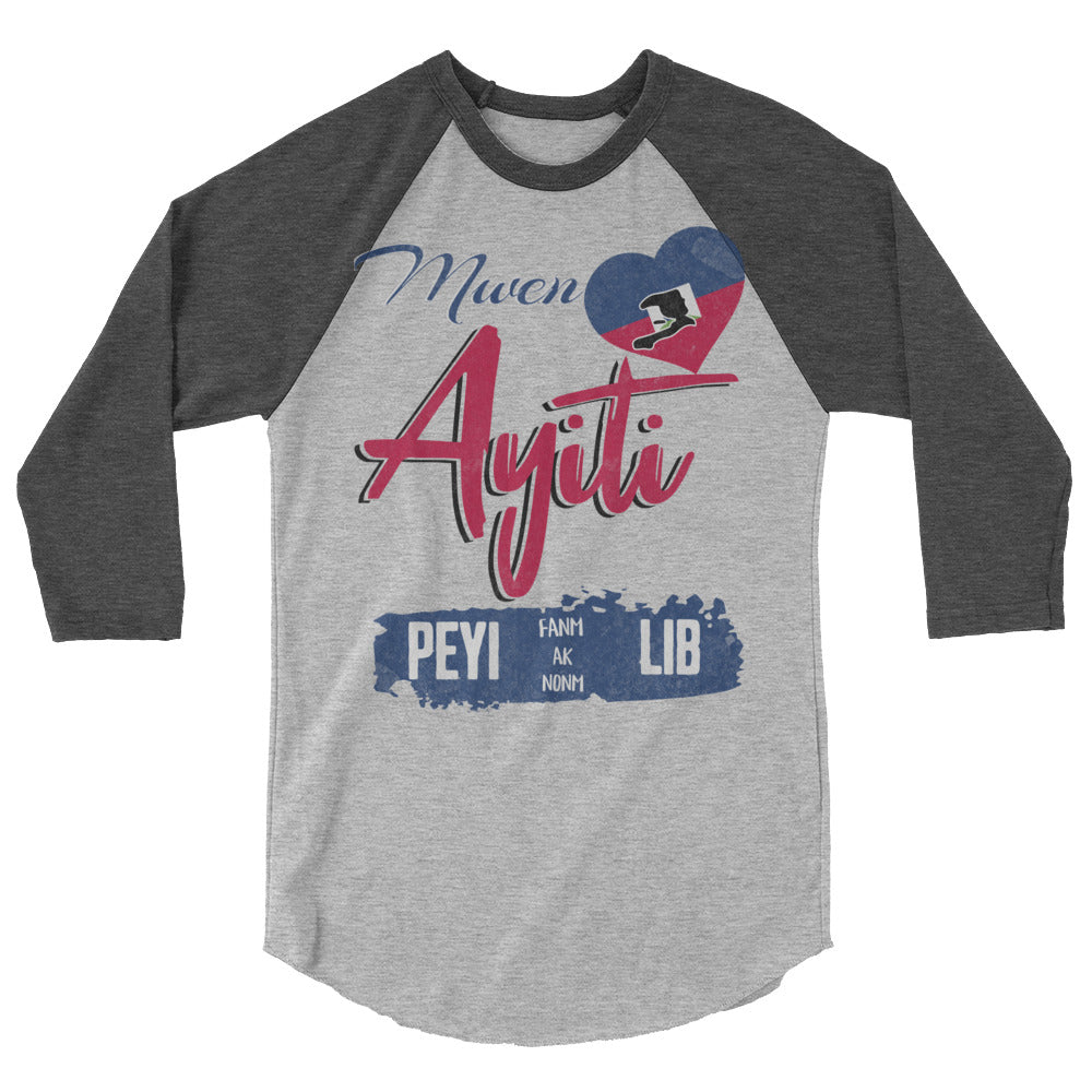 Mwen renmen Ayiti 3/4 sleeve raglan shirt