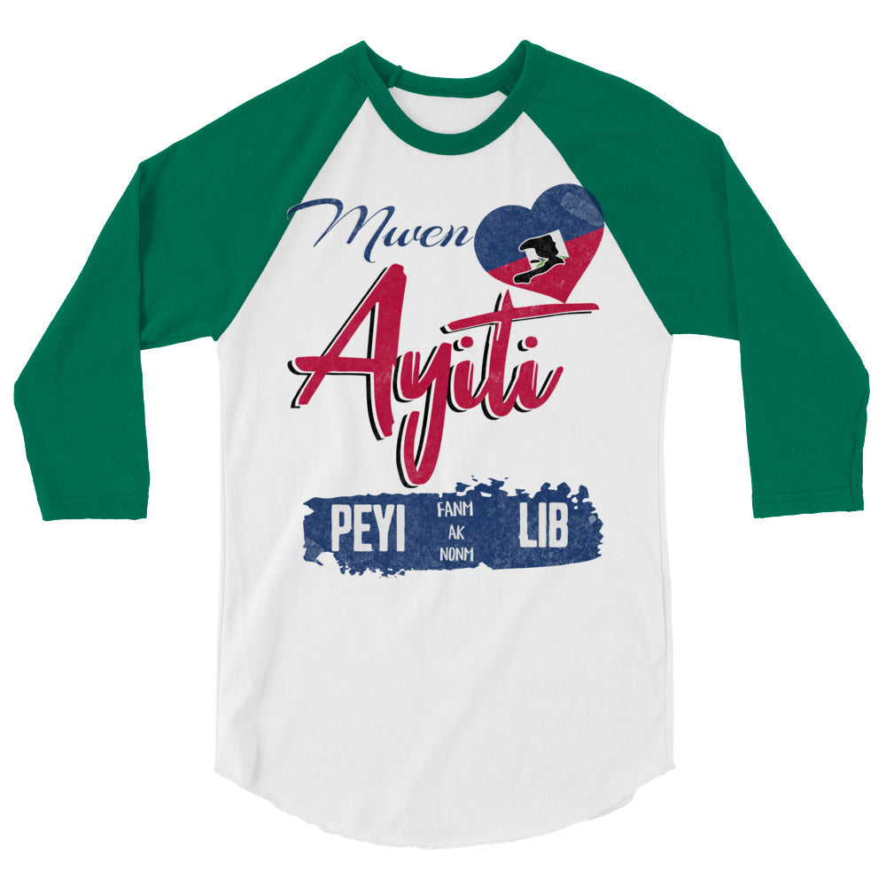 Mwen renmen Ayiti 3/4 sleeve raglan shirt