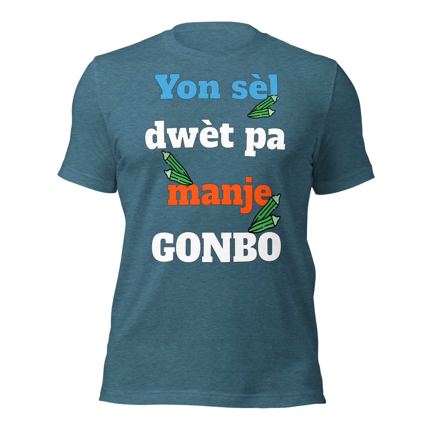 Yon sèl dwèt pa manje gonbo Unisex t-shirt